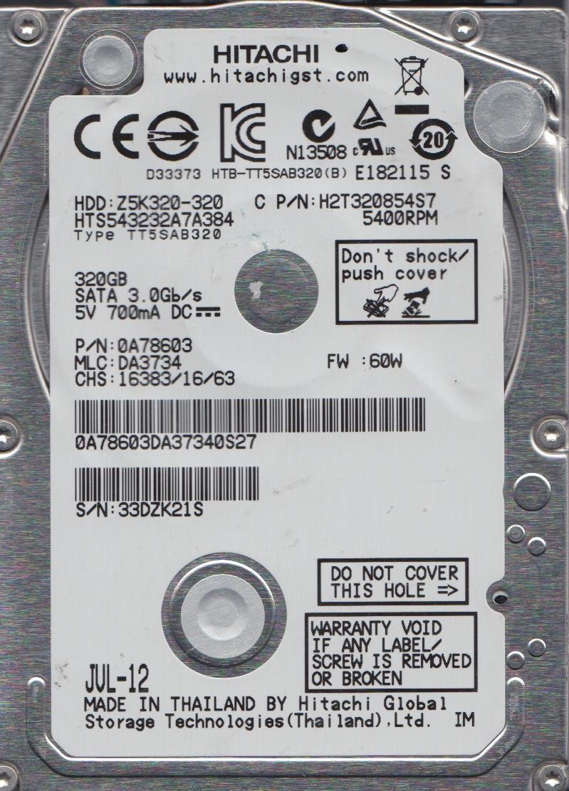 【中古】「非常に良い」hts543232?a7a384、PN 0?a78603、MLC da3934、Hitachi 320?GB SATA 2.5ハードドライブ Amazon.co.jp: hts543232 a7a384、PN 0 a78603、MLC da3734、Hitachi